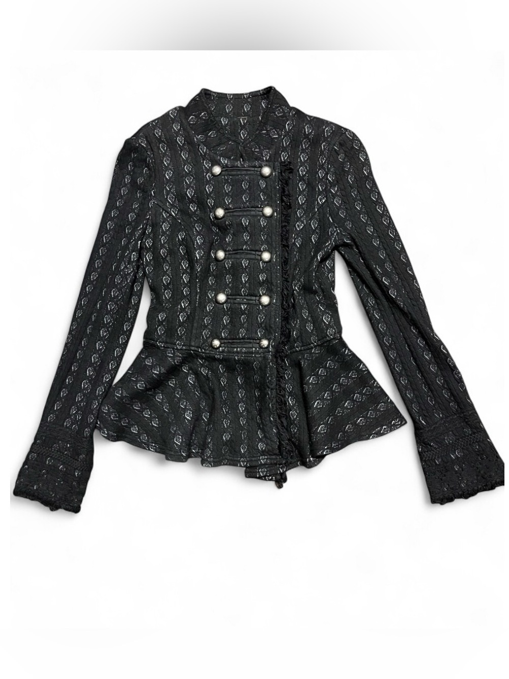 Free People Black Frog Closure Victorian Brocade Military Peplum Jacket Small